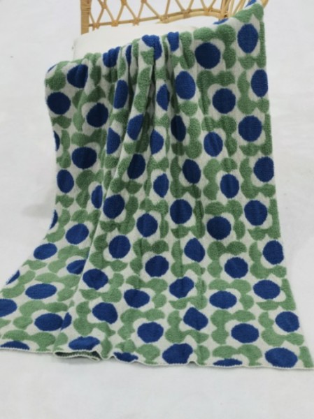 green blue heavy knit jacquard polyester throw